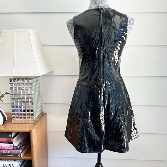 Vintage Lip Service Black Vinyl Pinafore Dress size M Y2K made in USA - Picture 5 of 13